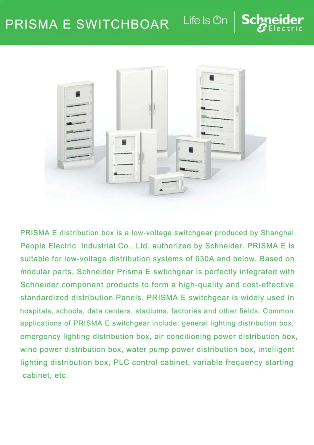 Schneider ATS Switchgear Prisma E ATS Panl 400V/440V/50Hz/60zh/100A/150A/160A/125A/200A/250A/400A/630A